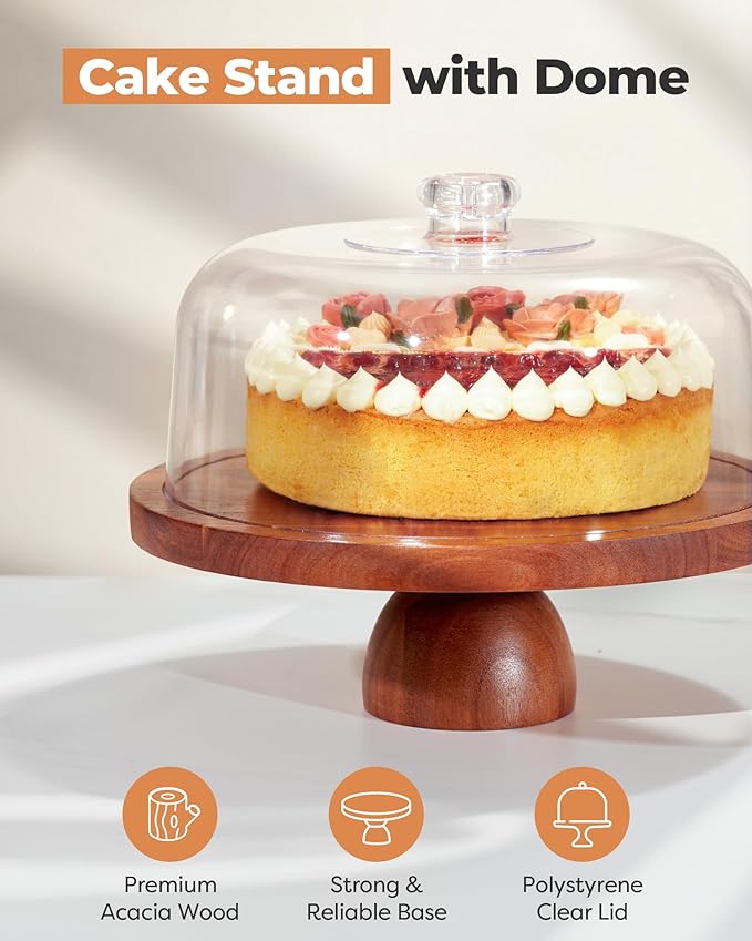Kootek Wood Cake Stand with Lid, 2-in-1 Wooden Cake Plate & Covered Charcuterie - Image 2