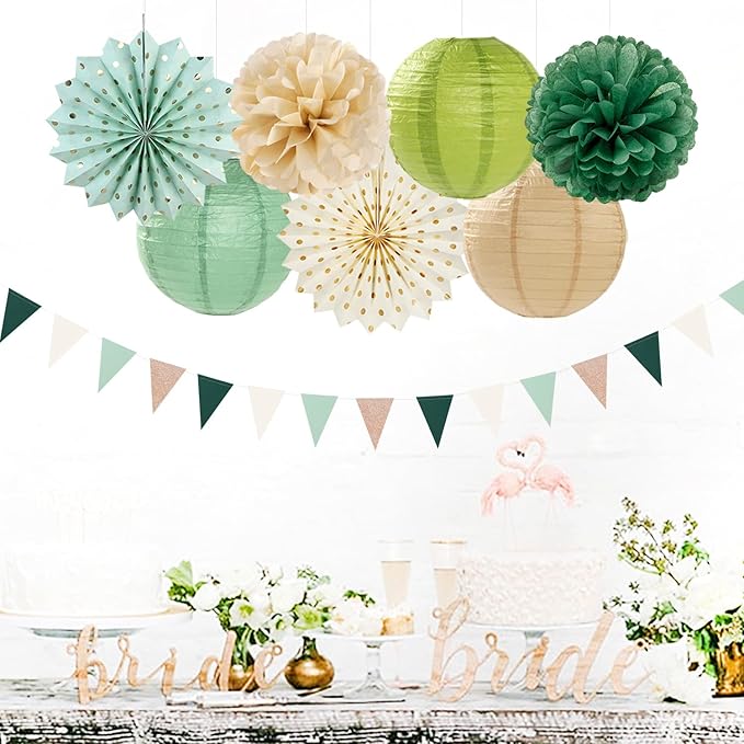 Sage-Green Boho Party-Decorations Paper-Flowers Lanterns - Image 5
