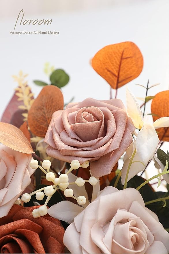 Floroom Artificial Flowers 25pcs Real Looking Burnt Orange Ombre Colors Foam - Image 4