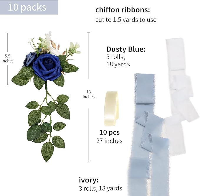Wedding Aisle Decorations for Wedding Ceremony Set of 10 Pew Flowers for Church - Image 2
