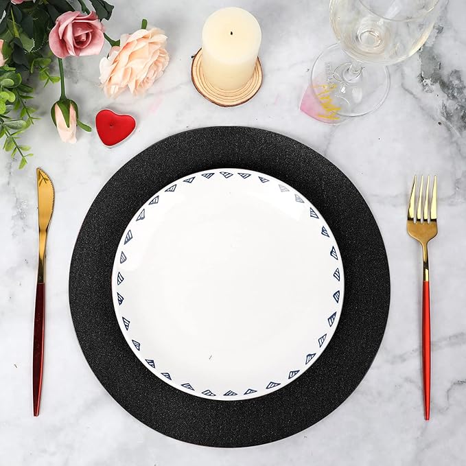 50 Pieces Black Glitter Paper Place Mats Sparkle 14'' Round Disposable Table - Image 6