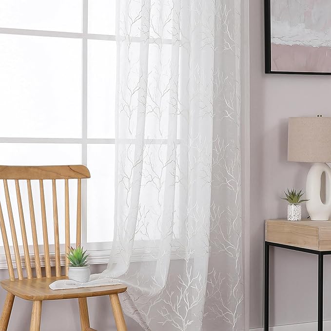 VISIONTEX Sheer Curtains 72 inch Length 2 Panels Set, Decorative Beige Coral - Image 7