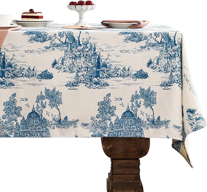 patdrea Designer Vintage Cyan Long Tablecloth by Welcometopatdrea