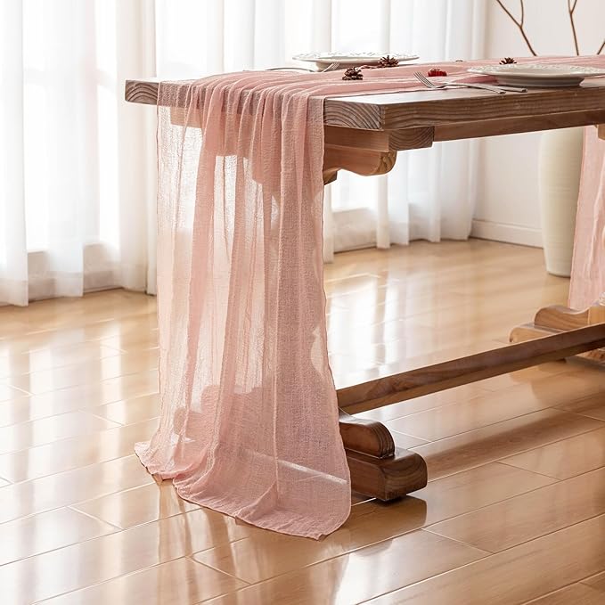 3pcs Pink Gauze Rustic Cheesecloth Table Runner 120 Inch 10 FT - Image 3