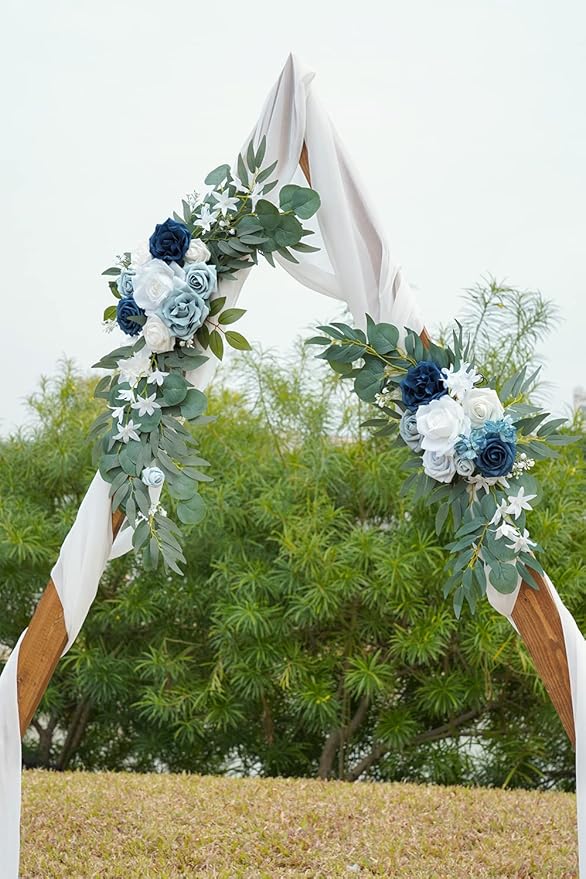 ponatia Wedding Arch Flowers, Artificial Dusty Blue Flowers & Welcome Signs - Image 3