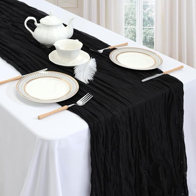 12 Pack Halloween Table Runner Black Cheesecloth 10ft Boho Gauze Fabric Cheese - Image 3