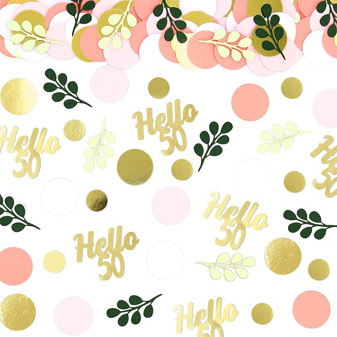 300PC 50TH Birthday Confetti for Table Pink and Sage Green Happy 50TH Birthday by Vofrise