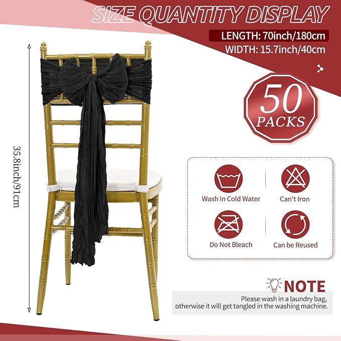 50 PCS Cheesecloth Chair Sashes Bows Wedding Aisle Decorations Chair Ribbon - Image 2