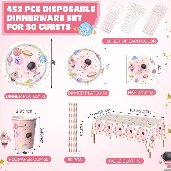 452 Pcs Pink Space Birthday Decorations - Image 2