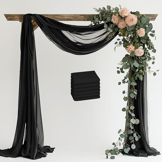 Wedding Arch Draping Fabric 6 Panels 28.7" x 20FT Black Sheer Chiffon Backdrop by Xiomot