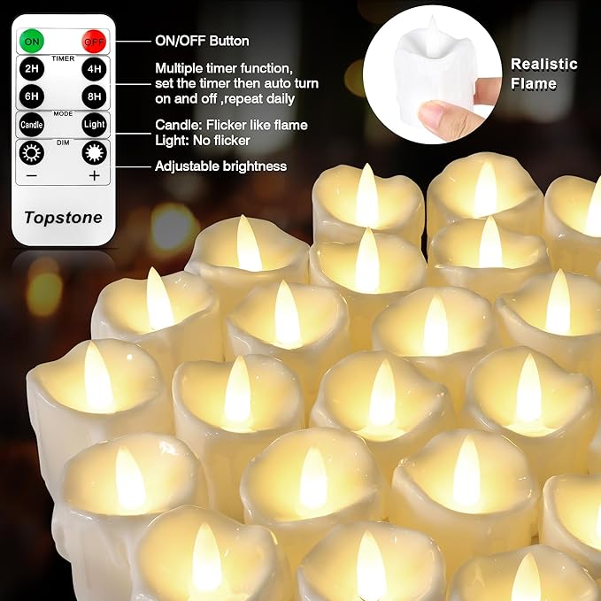 Topstone 12pcs Flickering Flameless Candles, Battery Operated LED Candles - Image 2
