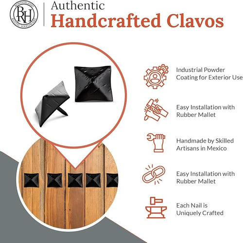 10 Pack 1.25" Square Head Iron Clavos Decorative Nails – Black – Handmade - Image 2