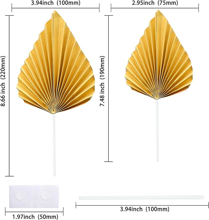 Gyufise 6Pcs Paper Palm Fan Cake Toppers Palm Leaf Fan Cake Topper Palm Spear - Image 2
