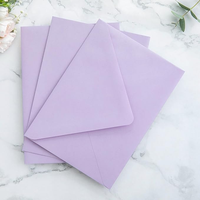 PONATIA 50PCS A7 Euro Flap Envelopes, 5.25 x 7.25'' Lilac Flowers Liner - Image 6
