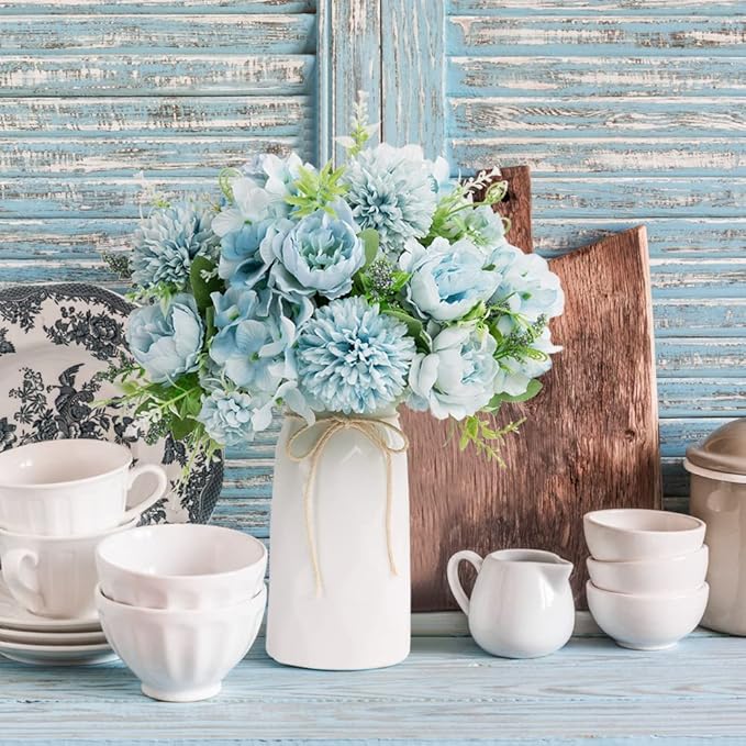 LESING Artificial Peony with Vase Silk Flowers Bouquets Fake Hydrangea Bulks - Image 5