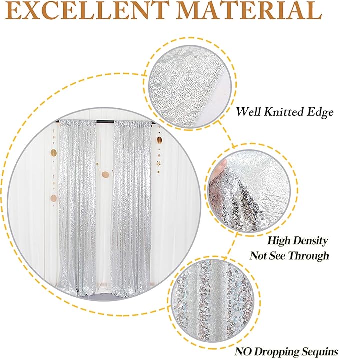 ShinyBeauty Sequin Curtains 4 Panels Silver Sequin Backdrop Photograph - Image 3