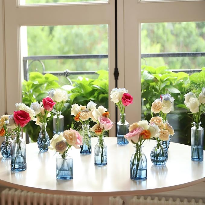 Bud Vases Set of 12, Gradient Blue Glass Vase Vintage Flower Vase - Image 5