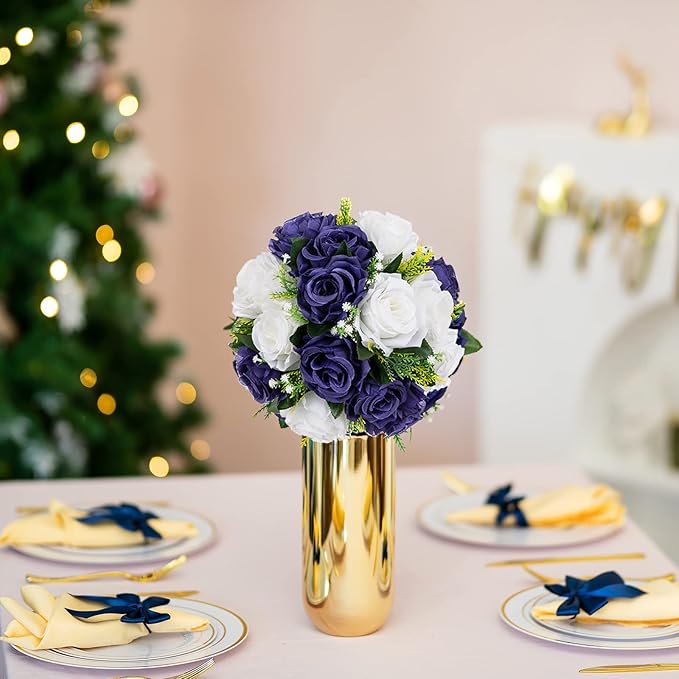 BLOSMON Navy Blue Rose Flowers: 2 Pcs Fake Floral Balls Centerpiece - Image 3