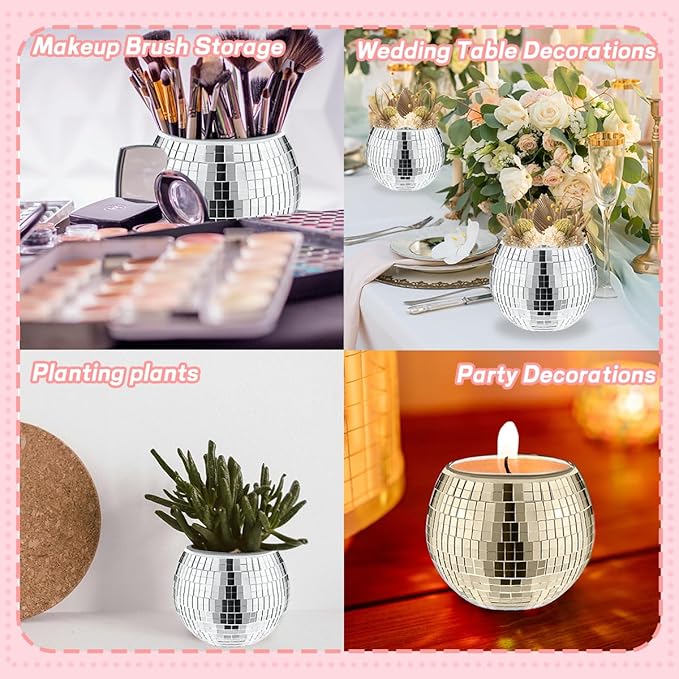 9 Pcs Disco Ball Vase, Glass Disco Ball Vases, Mirror Disco Balls, Candle - Image 6
