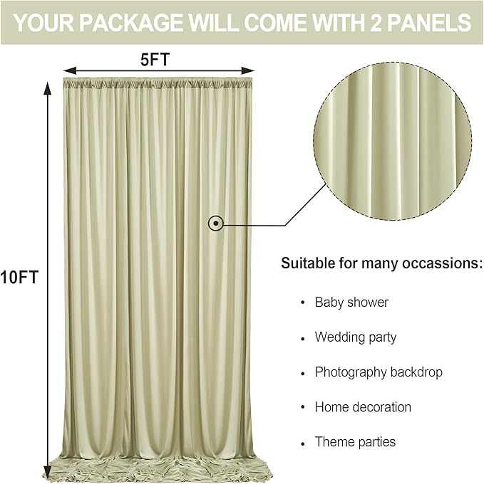 10 ft x 10 ft Wrinkle Free Sage Green Backdrop Curtain - Image 5