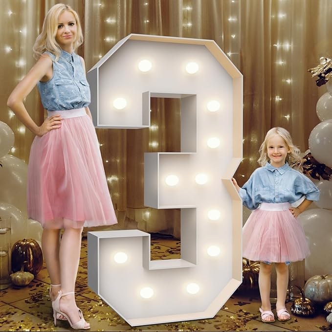 4FT Marquee Light Up Numbers 3, Party Decoration Large Marquee Light Up Letters by Teebloom