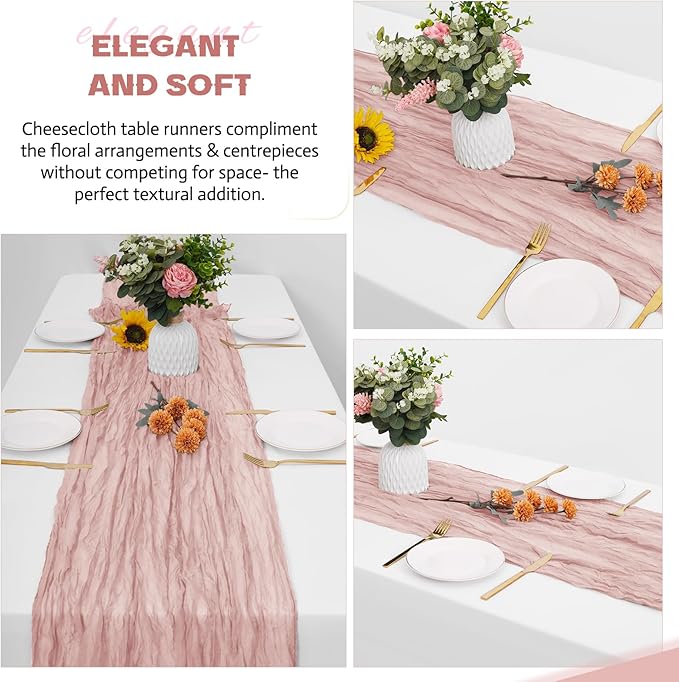 Aktor 12 Pack Dusty Pink Table Runner Boho Cheesecloth Table Runner Semi Sheer - Image 5