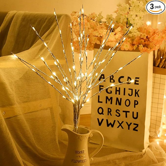 Autohigh 3-PK Lighted Branches 60 LEDs Warm White Lighting Artificial Willow by AutoHigh