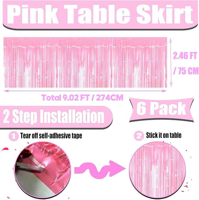 6 Pack 29x108 Inch Metallic Foil Fringe Tinsel Table Skirts Banner - Image 2