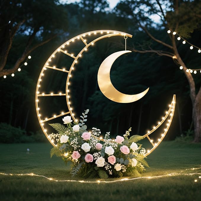 5.9 Feet Moon Shaped Wedding Arch Backdrop Stand Gold Frame - Image 6