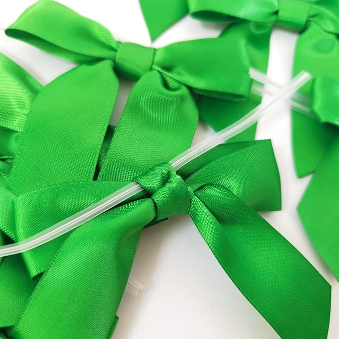 50pcs 3-1/2" Green Satin Ribbon Bows - Image 6