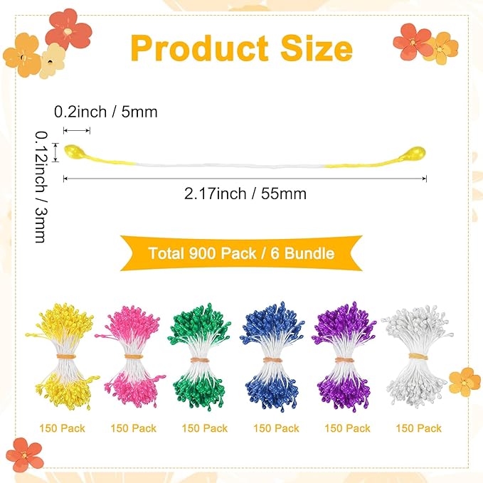 900-Pack Flower Stamens for Crafts, 5mm Double Heads Artificial Pearl Floral - Image 3