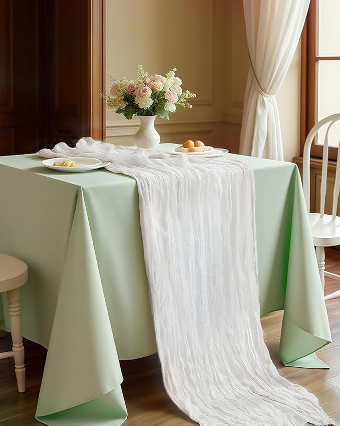 Ivory White Cheesecloth Table Runner 120 Inch, Boho Rustic Gauze 10 FT - Image 6