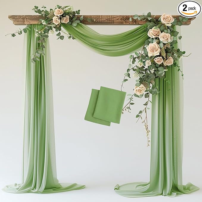 Wokceer Wedding Arch Draping Fabric 2 Panels 28.7" x 20FT Sage Green Drapes by Wokceer
