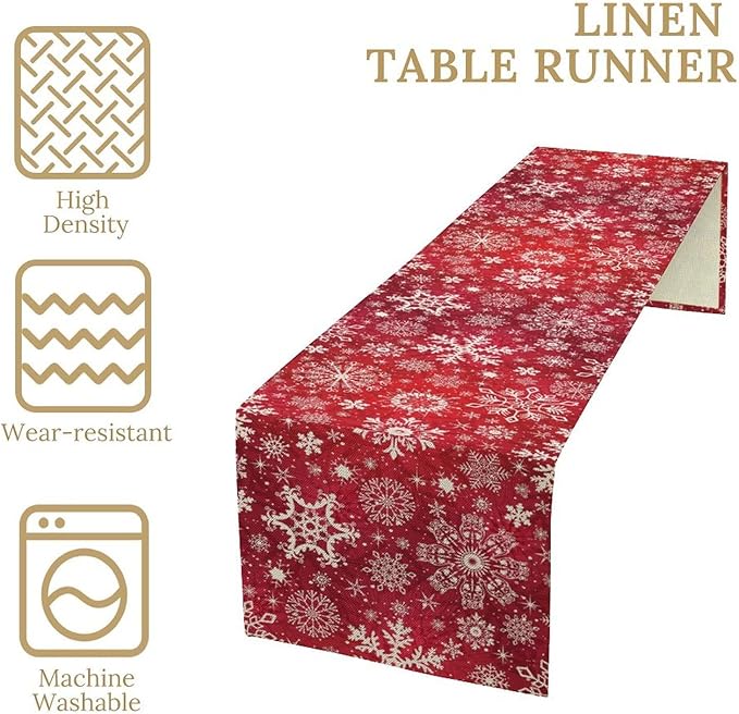Snowflakes Christmas Table Runner, Winter Holiday Red Table Cloth Kitchen - Image 4