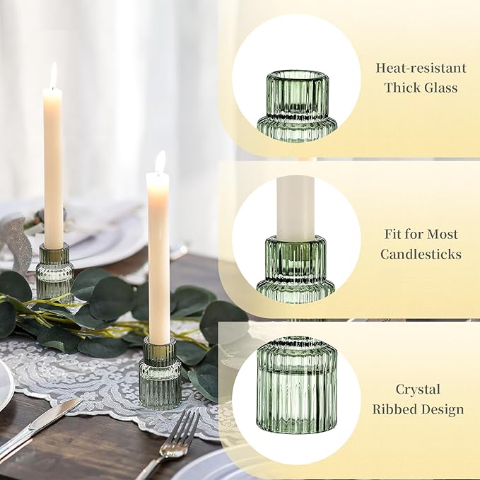 Hewory Glass Taper Candle Holders: 20 PCS Green Vintage Candle Holder - Image 5