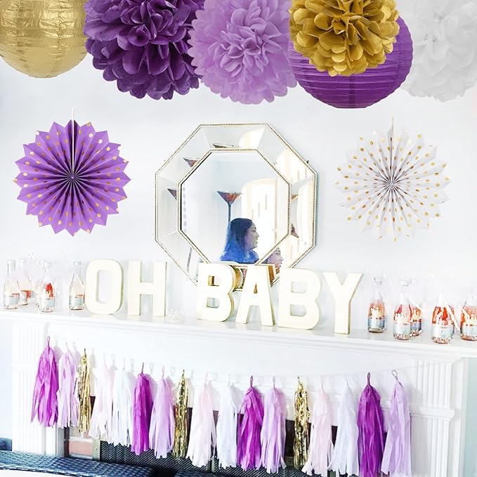 Purple-Gold Party Decorations Streamers Lanterns - Image 6