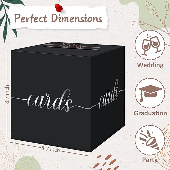 QIKSION Black Wedding Card Box, Wedding Reception, Graduation, Baby Shower - Image 4
