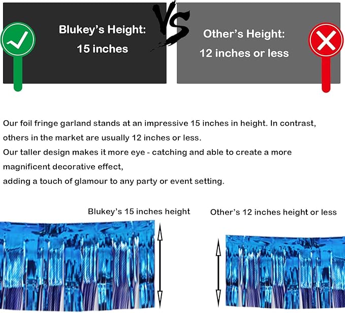 Thick 10 Feet by 15 Inch Royal Blue Foil Fringe Garland - Image 4