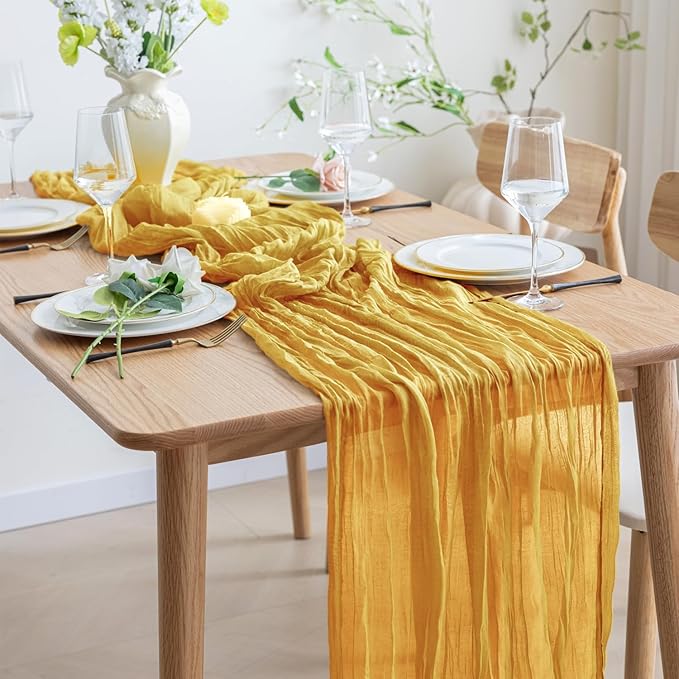 Asee'm 2pcs Cheesecloth Table Runner 120 Inches Long Gold Boho Gauze Cheese - Image 6