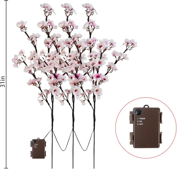 Uieke 3PCS Lighted Cherry Blossom Branches, 30in Artificial Cherry Blossom - Image 4