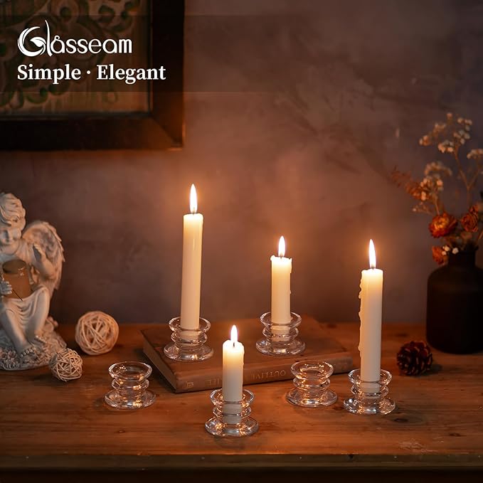 Glasseam Taper Candle Holders Bulk: 10pcs Glass Candle Sticks Holder Decor - Image 9