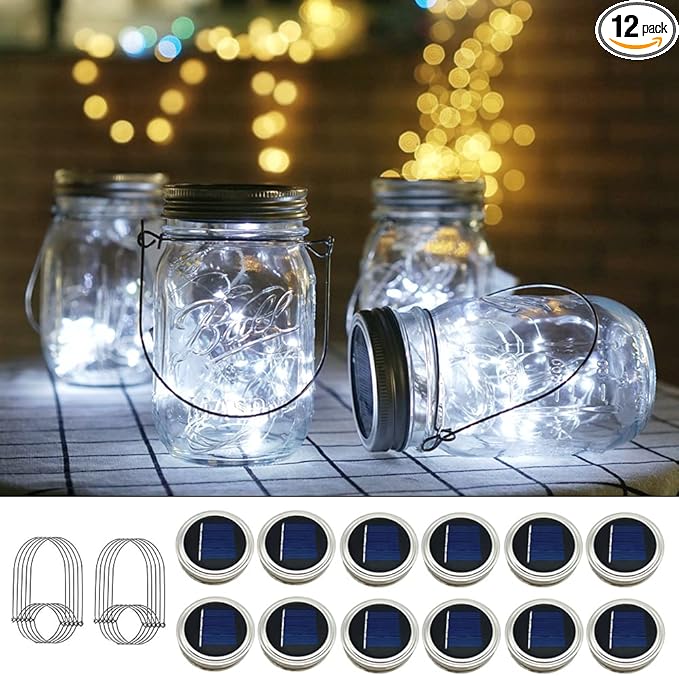 Solar Mason Jar Lights, 12 Pack 30 LED Waterproof Lid Light by Cynzia