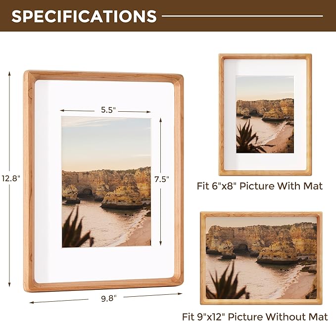9x12 Picture Frame USA-Sourced Natural Cherry Wood Solid Original Wood Photo - Image 2