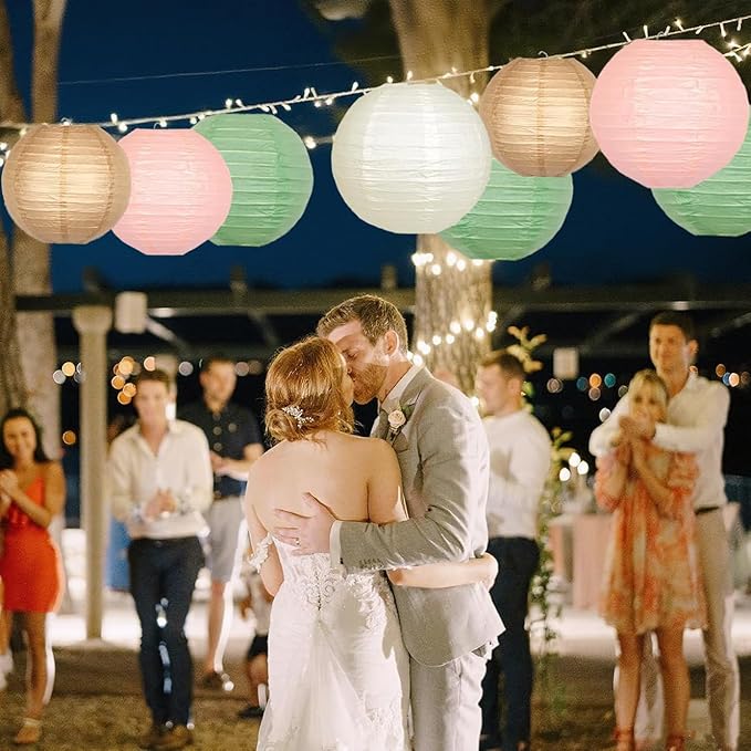 Sage Green Pink Paper Lanterns Decorative 12pcs Wedding Hanging Decorations - Image 4