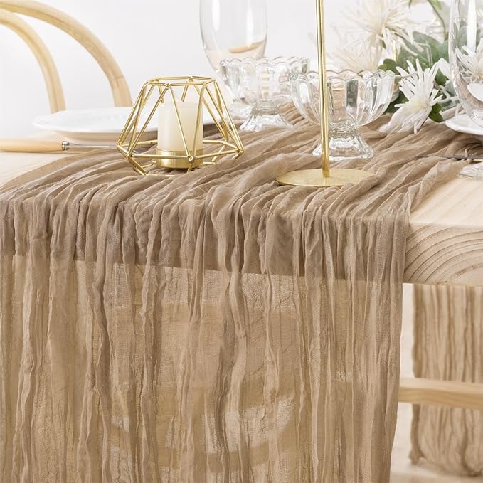 MLMW 10 Pack Fall Table Runner Boho Nude Brown Cheesecloth Table Runner Autumn - Image 3