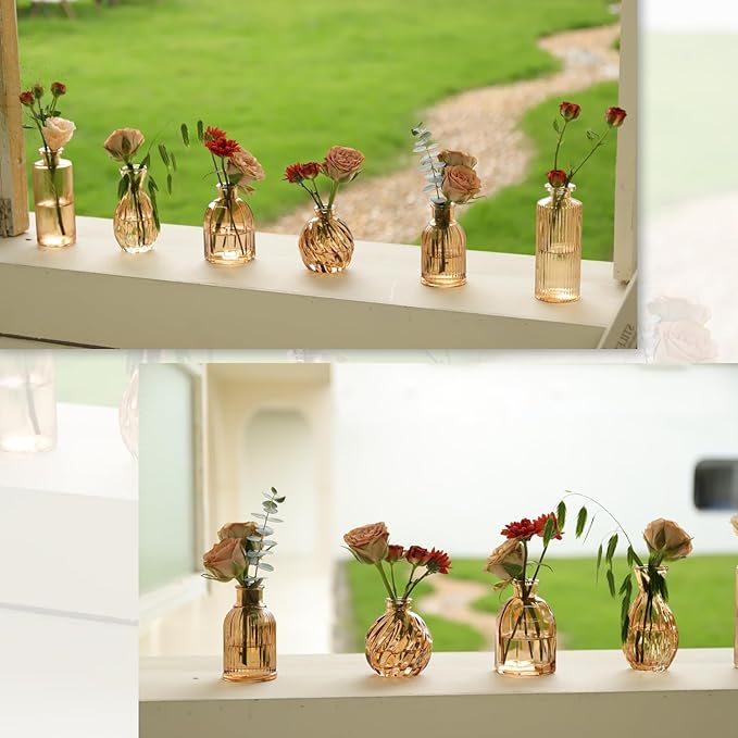 Bud Vases Set of 12, Amber Vase Small Glass Vases - Image 6