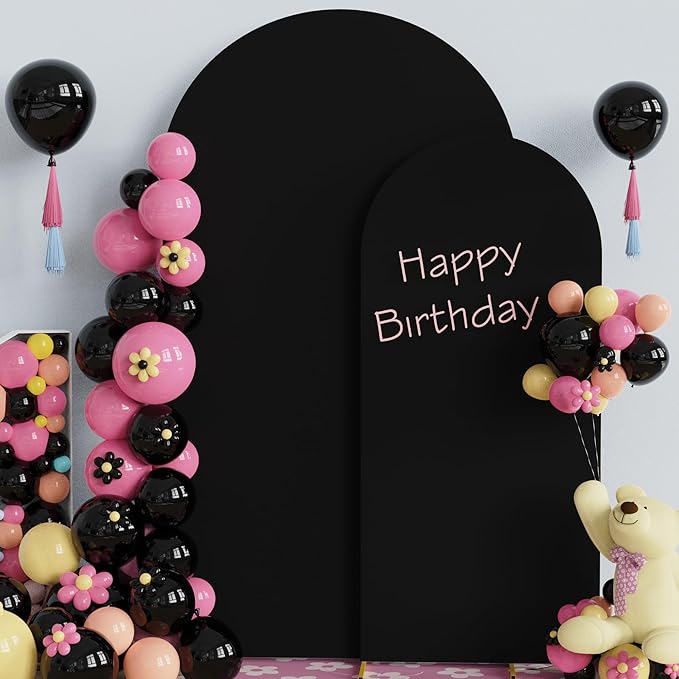 Fomcet Set of 2 Wedding Arch Cover 6FT, 7.2FT Black 2-Sided Round Top Spandex - Image 4