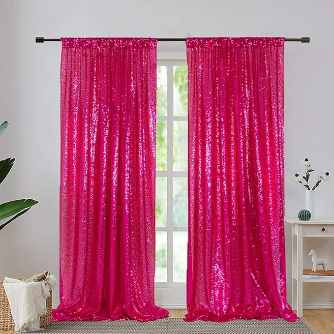 Eternal Beauty Sequin Backdrop Curtains, 2x8 Ft-2 Panels Hot Pink Back Drop - Image 2