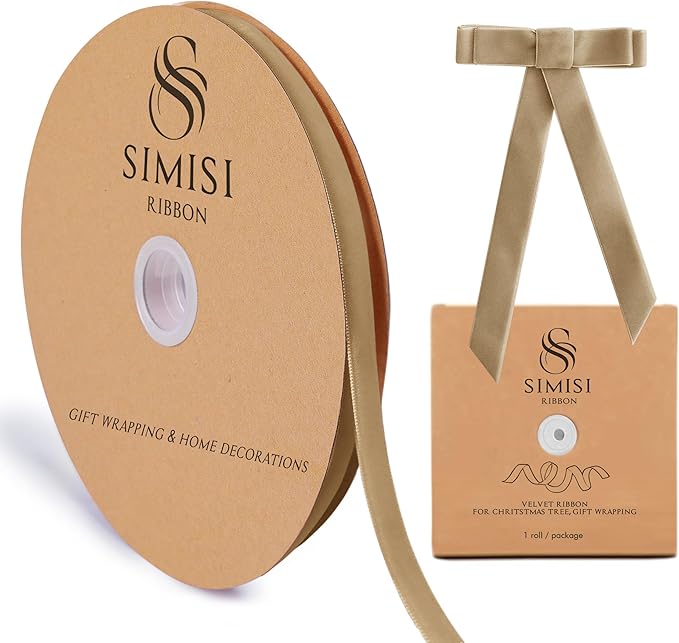 Khaki Velvet Ribbon 3/8'' 25 Yards by SIMISIRIBBON