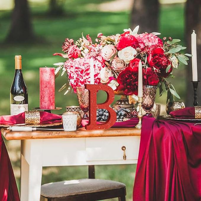 TONIFUL 8 Inch Red Glitter Letter B Table Centerpiece A-Z Red Birthday Party - Image 6